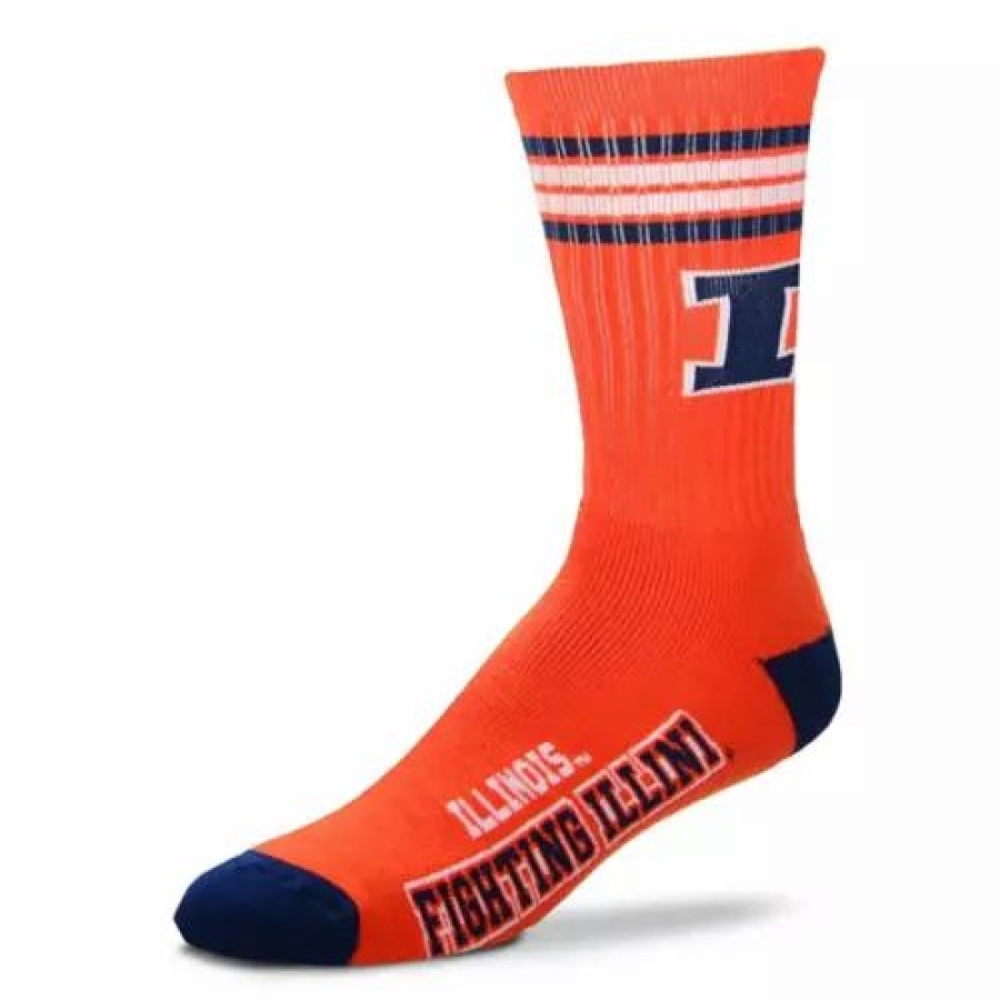 College * | For Bare Feet Kids' Illinois Fighting Illini 4 Stripe Deuce Crew Socks Orange/Navy