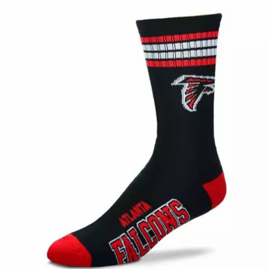 Nfl * | For Bare Feet Atlanta Falcons 4 Stripe Deuce Crew Socks Black