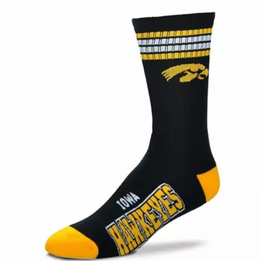 College * | For Bare Feet Kids' Iowa Hawkeyes 4 Stripe Deuce Crew Socks Black