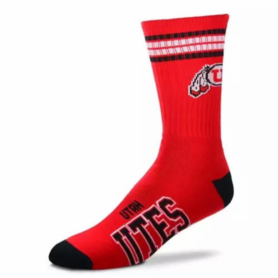 College * | For Bare Feet Utah Utes 4 Stripe Deuce Crew Socks Red