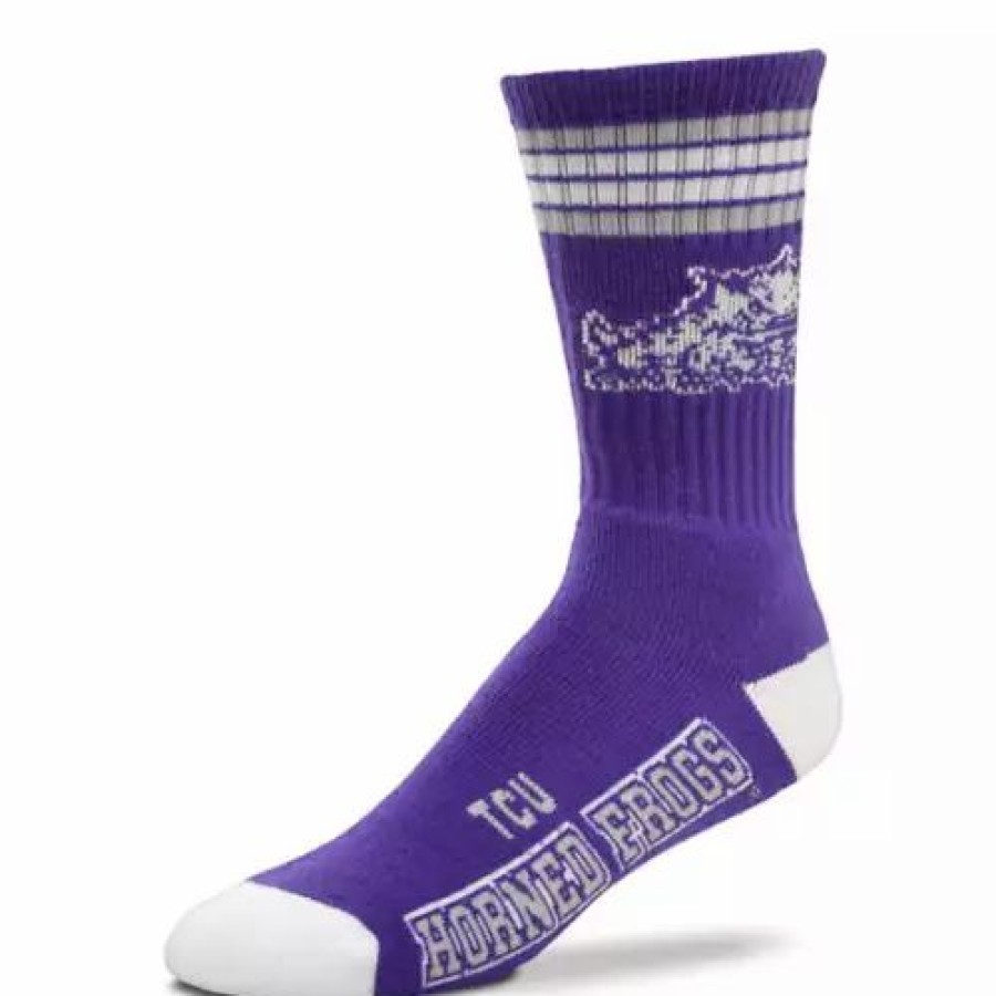 College * | For Bare Feet Tcu Horned Frogs 4 Stripe Deuce Crew Socks Purple