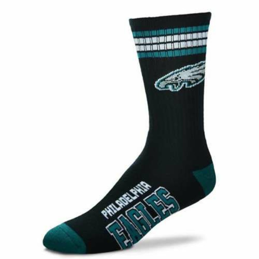 Nfl * | For Bare Feet Philadelphia Eagles 4 Stripe Deuce Socks Black