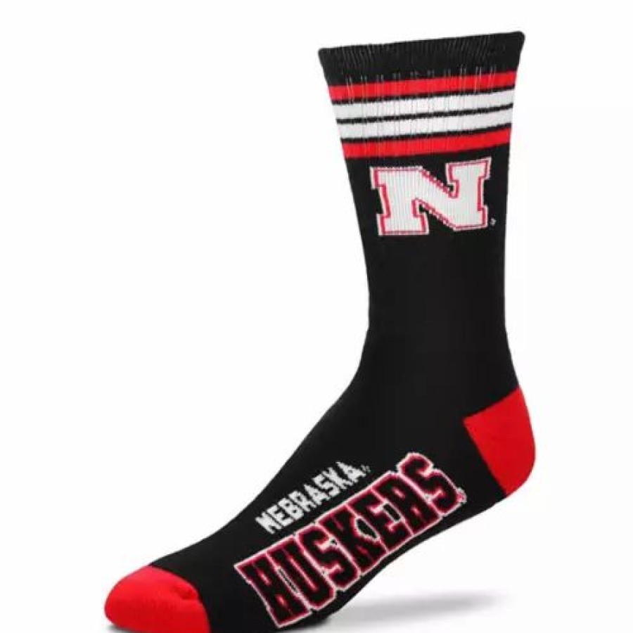 College * | For Bare Feet Nebraska Cornhuskers 4 Stripe Crew Socks Black