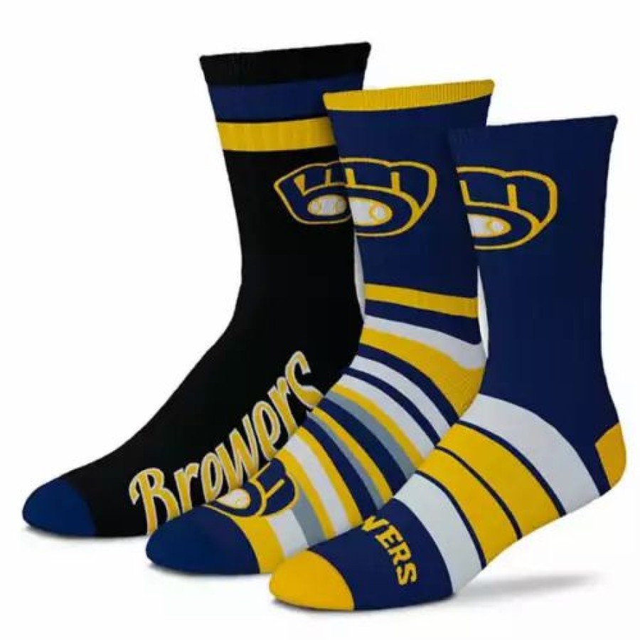 Mlb * | For Bare Feet Milwaukee Brewers 3Pk Team Batch Socks