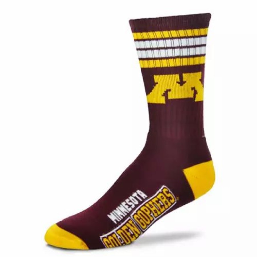 College * | For Bare Feet Kids' Minnesota Golden Gophers 4 Stripe Deuce Crew Socks Maroon