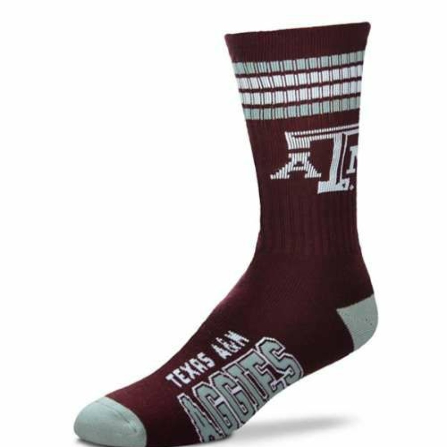 College * | For Bare Feet Kids' Texas A&M Aggies 4 Stripe Deuce Crew Socks Maroon