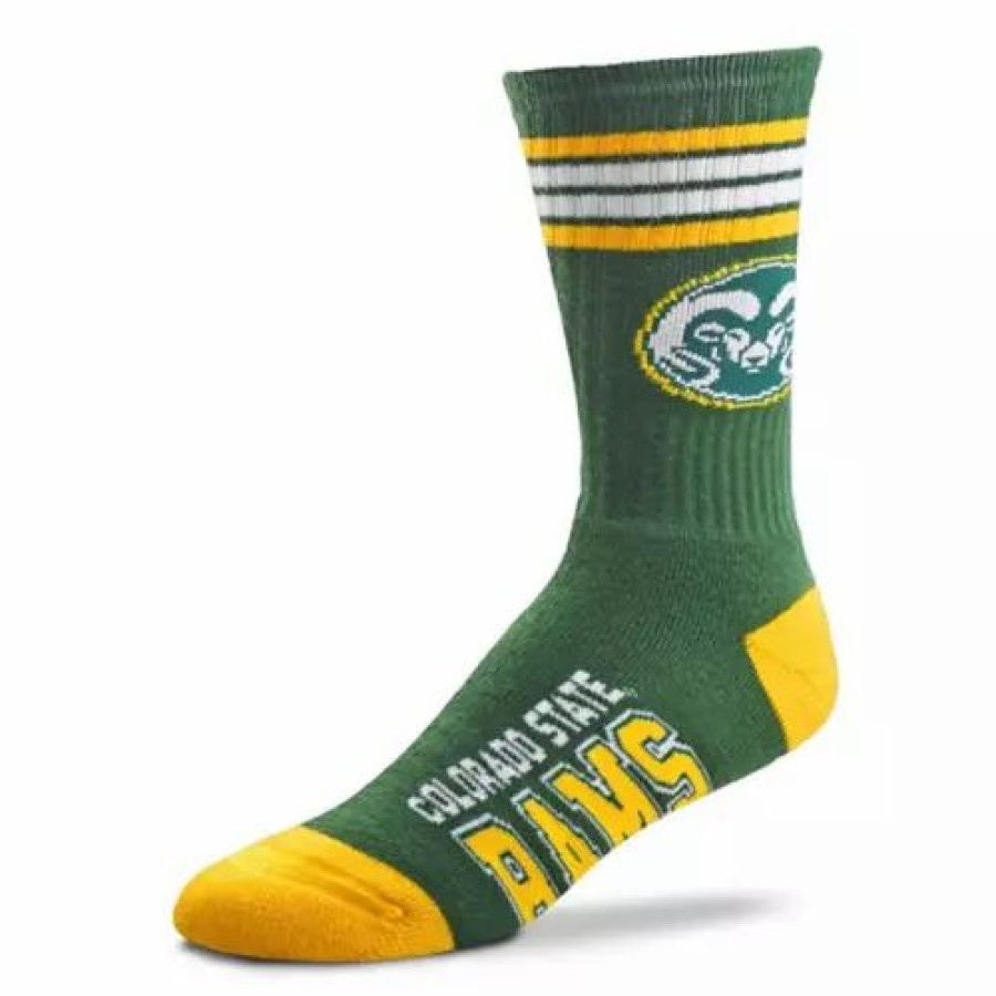 College * | For Bare Feet Kids' Colorado State Rams 4 Stripe Deuce Crew Socks Forest Green