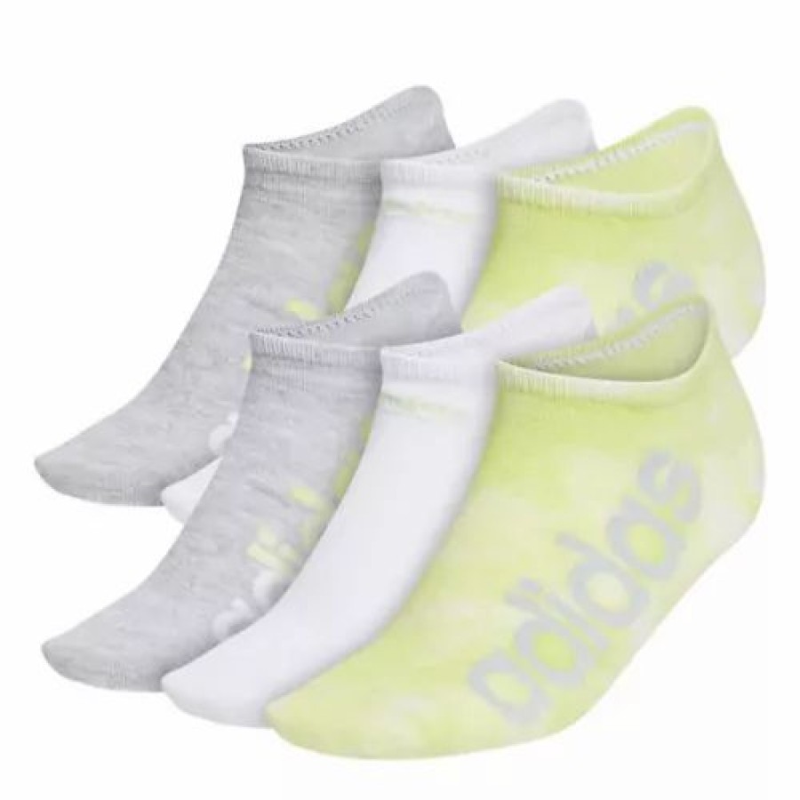 Clothing * | Women'S Adidas Linear Superlite Color Wash No Show 6 Pack Crew Running Socks Pulse Lime Green/White/Coo