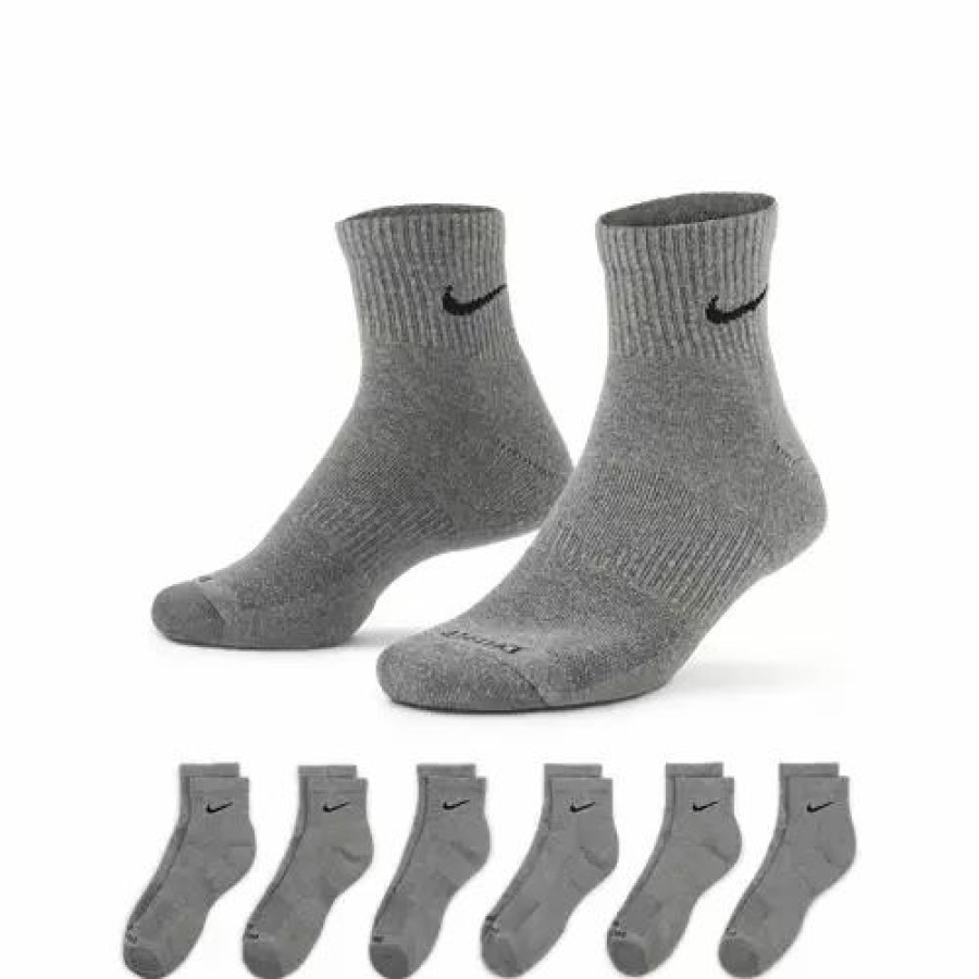 Clothing * | Adult Nike Everyday Plus Cushioned 6 Pack Quarter Running Socks Carbon Heather/Black