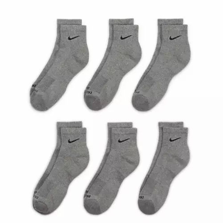 Clothing * | Adult Nike Everyday Plus Cushioned 6 Pack Quarter Running Socks Carbon Heather/Black