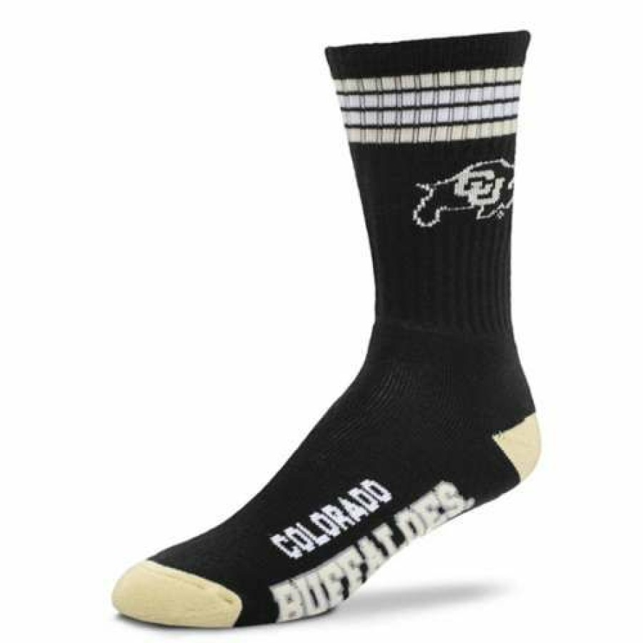 College * | For Bare Feet Kids' Colorado Buffaloes 4 Stripe Deuce Crew Socks Black